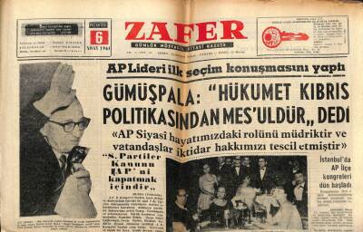 Zafer Gazetesi - 6 Nisan 1964 - Gümüşpala Hükümet Kıbrıs Politikasından Mesuldür Dedi GZ110379 - 1