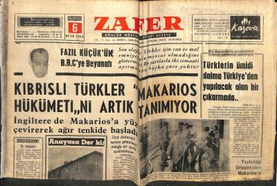 Zafer Gazetesi - 6 Ocak 1964 - Kıbrıslı Türkler Makarios Hükümetini Artık Tanımıyor GZ110705 - 1