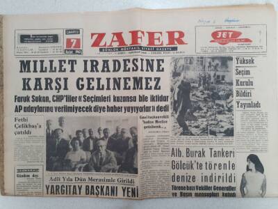 Zafer Gazetesi - 7 Eylül 1963 - Sükan Millet İradesine Karşı Gelinemez GZ112405 - 1