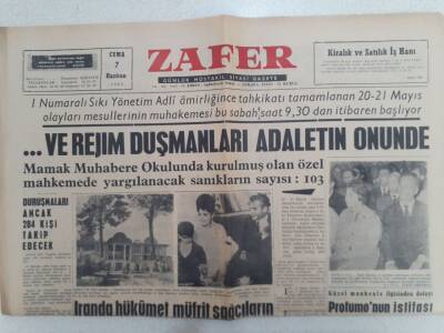 Zafer Gazetesi - 7 Haziran 1963 - Rejim Düşmanları Adaletin Önünde GZ112391 - 1
