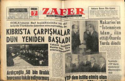 Zafer Gazetesi - 7 Şubat 1964 - Kıbrısta Çarpışmalar Yeniden Başladı GZ110402 - 1