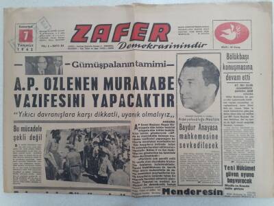 Zafer Gazetesi - 7 Temmuz 1962 - Adnan Menderesin Para Cezası İsteniyor GZ112418 - 1