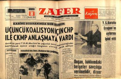 Zafer Gazetesi - 8 Aralık 1963 - Üçüncü Koalisyon İçin CHP ,CMKP Anlaşmaya Vardı GZ110549 - 1