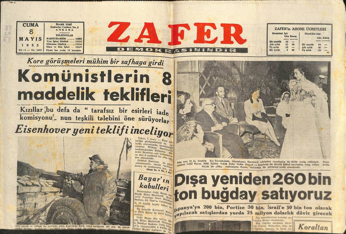 Zafer Gazetesi 8 Mayıs 1953 - Komünistlerin 8 Maddelik Teklifleri - Galatasaray Fenerbahçe'yi Yendi GZ146653 - 1