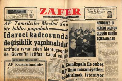 Zafer Gazetesi - 8 Nisan 1963 - Menderesin Nerede Medfun Olduğu Bugün Açıklanacak GZ110414 - 1
