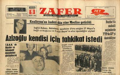 Zafer Gazetesi - 9 Ekim 1963 - Azizoğlu Kendisi İçin Tahkikat İstedi GZ110334 - 1