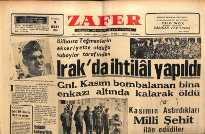 Zafer Gazetesi - 9 Şubat 1963 - Irakta Darbe Yapıldı,Kasım Öldürüldü GZ110662 - 1