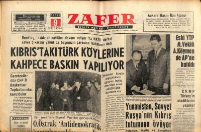 Zafer Gazetesi - 9 Şubat 1964 - Kıbrıstaki Türk Köylerine Kahpece Baskın Yapılıyor GZ110399 - 1