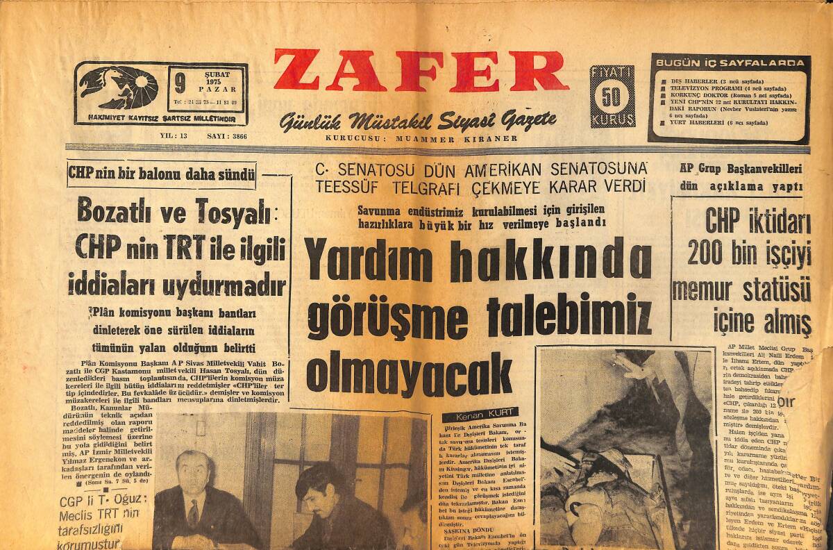 Zafer Gazetesi 9 Şubat 1975 - Ankaragücü-Beşiktaş - CHP'nin Bir Balonu Daha Söndü GZ156645 - 1