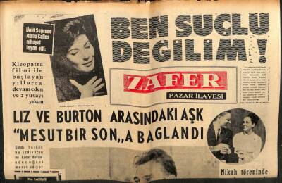 Zafer Gazetesi Pazar Eki - 22 Mart 1964 - Liz Ve Burton Arasındaki Aşk Mesut Bir Sona Bağlandı GZ110615 - 1