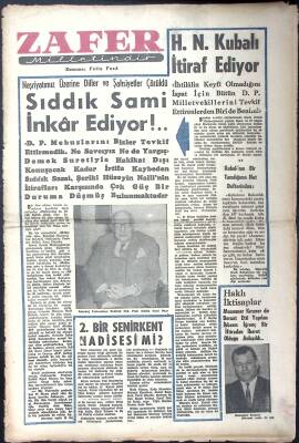 Zafer Milletindir Gazetesi 16 Aralık 1961 - Sıddık Sami İnkar Ediyor, Mevlana, Bölükbaşı Neden İstifa Etti GZ122377 - 1