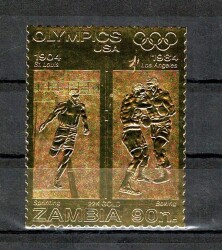 Zambiya 1984 Los Angeles Olimpiyatları 22 Ayar Altın Varak Pul - Boks ve Koşu (Damgasız MNH) PPT2974 - Gökçekoleksiyon