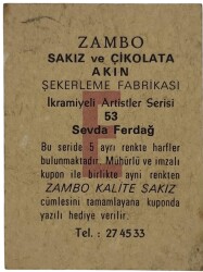 ZAMBO Sakızı Artistler Serisi No 53 Sevda Ferdağ # SKZ1429 - 2
