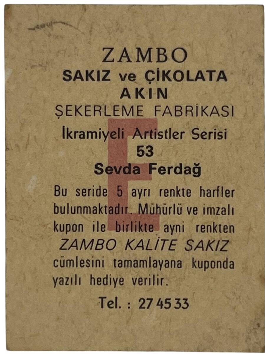 ZAMBO Sakızı Artistler Serisi No 53 Sevda Ferdağ # SKZ1429 - 2