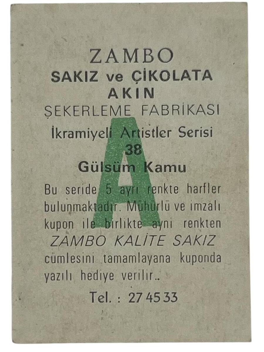 ZAMBO Sakızı İkramiyeli Artistler Serisi No 38 Gülsüm Kamu # SKZ1426 - 2