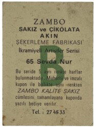 ZAMBO Sakızı İkramiyeli Artistler Serisi No 65 Sevda Nur # SKZ1418 - 2