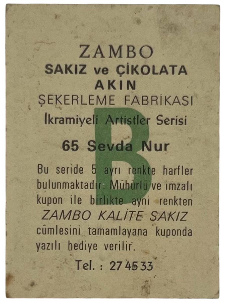 ZAMBO Sakızı İkramiyeli Artistler Serisi No 65 Sevda Nur # SKZ1418 - 2