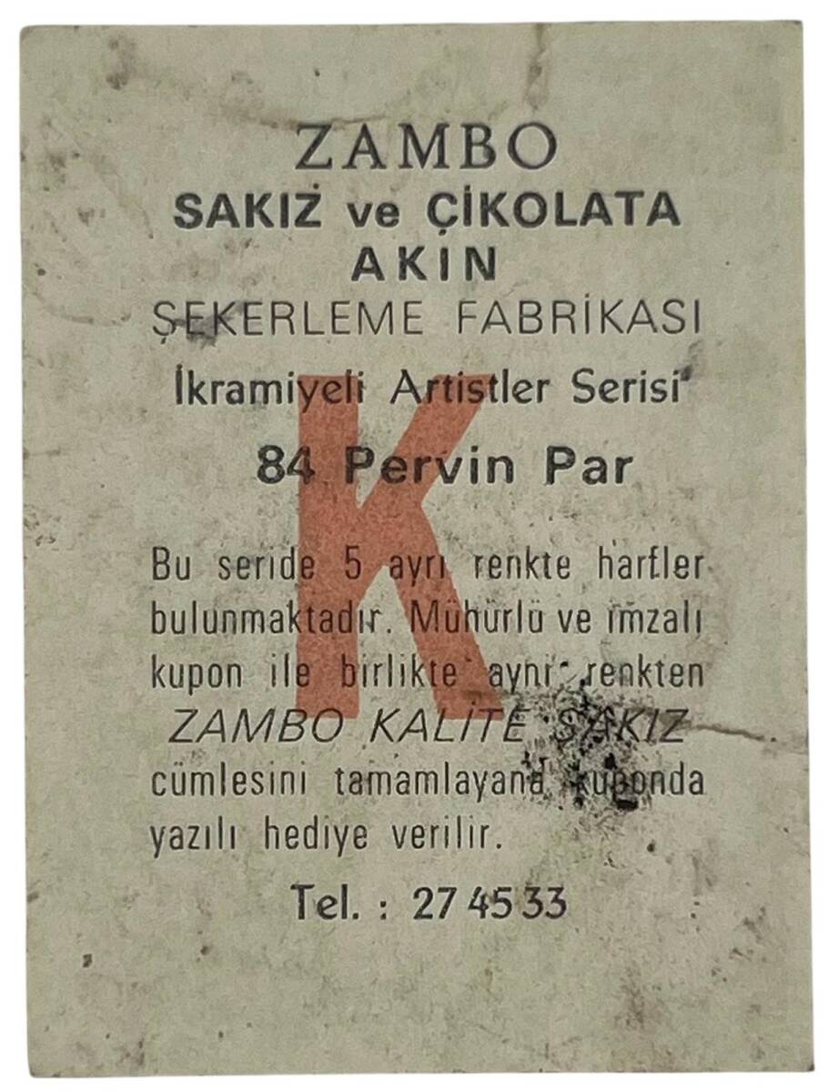 ZAMBO Sakızı İkramiyeli Artistler Serisi No 84 Pervin Par # SKZ1415 - 2
