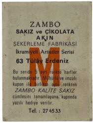 ZAMBO Sakızı Kartları No 63 TÜLAY ERDENİZ # SKZ1634 - 2