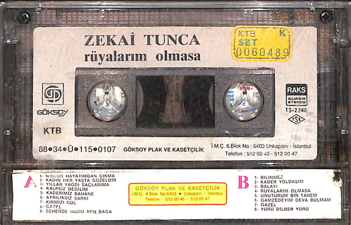 Zekai Tunca - Rüyalarım Olmasa Kaset (Sarı Bandrol - İkinci El) KST27898 - 2