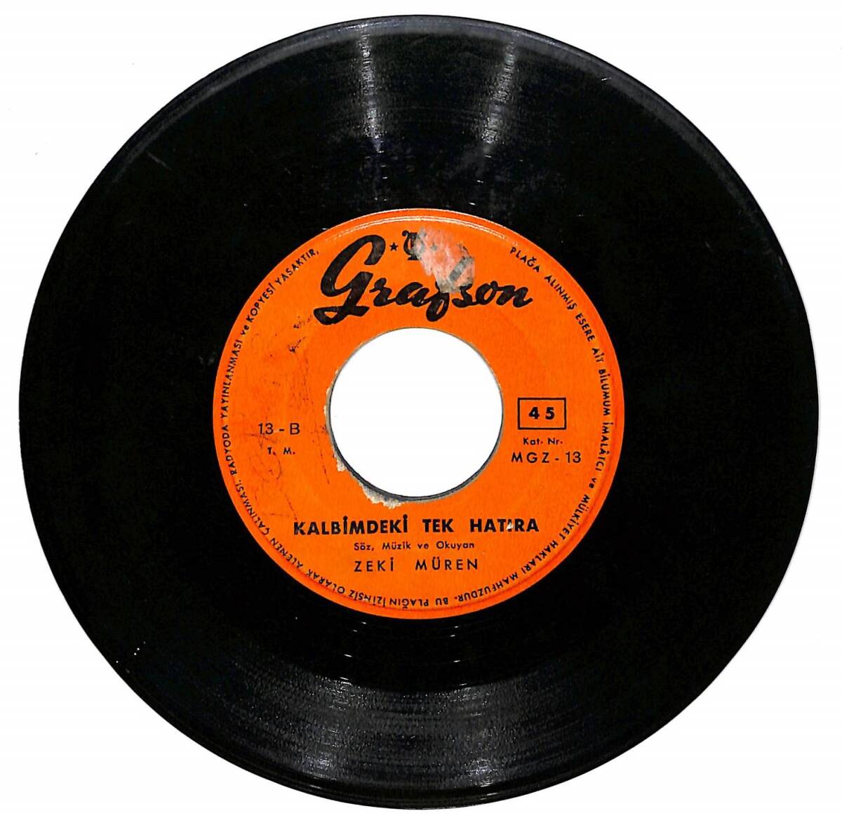 Zeki Müren – Derdimden Anlayan Yok & Kalbimdeki Tek Hatıra 45'lik Plak (10/7.5) PLK27259 - 2