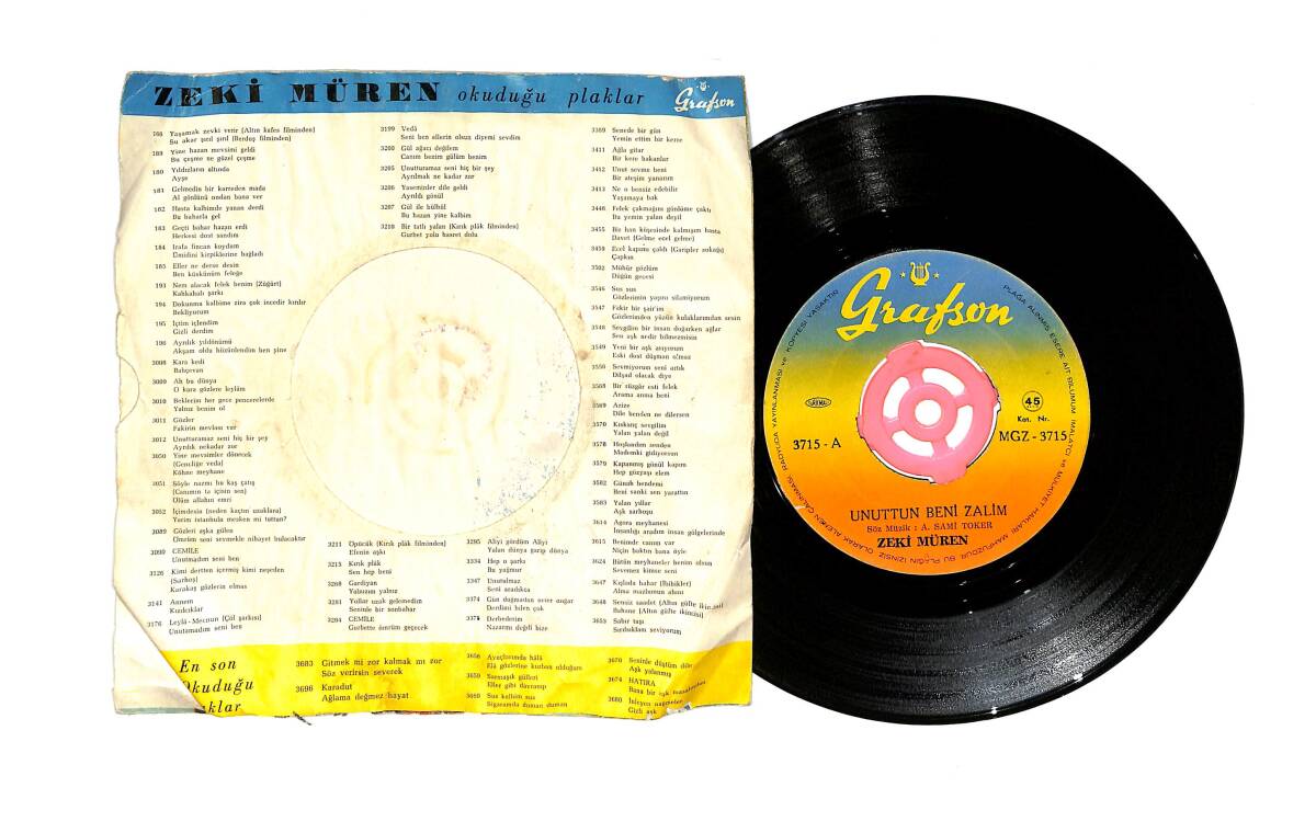 Zeki Müren – Hasret İçimde Bir Kor / Unuttun Beni Zalim 45’lik Plak PLK26956 - 2