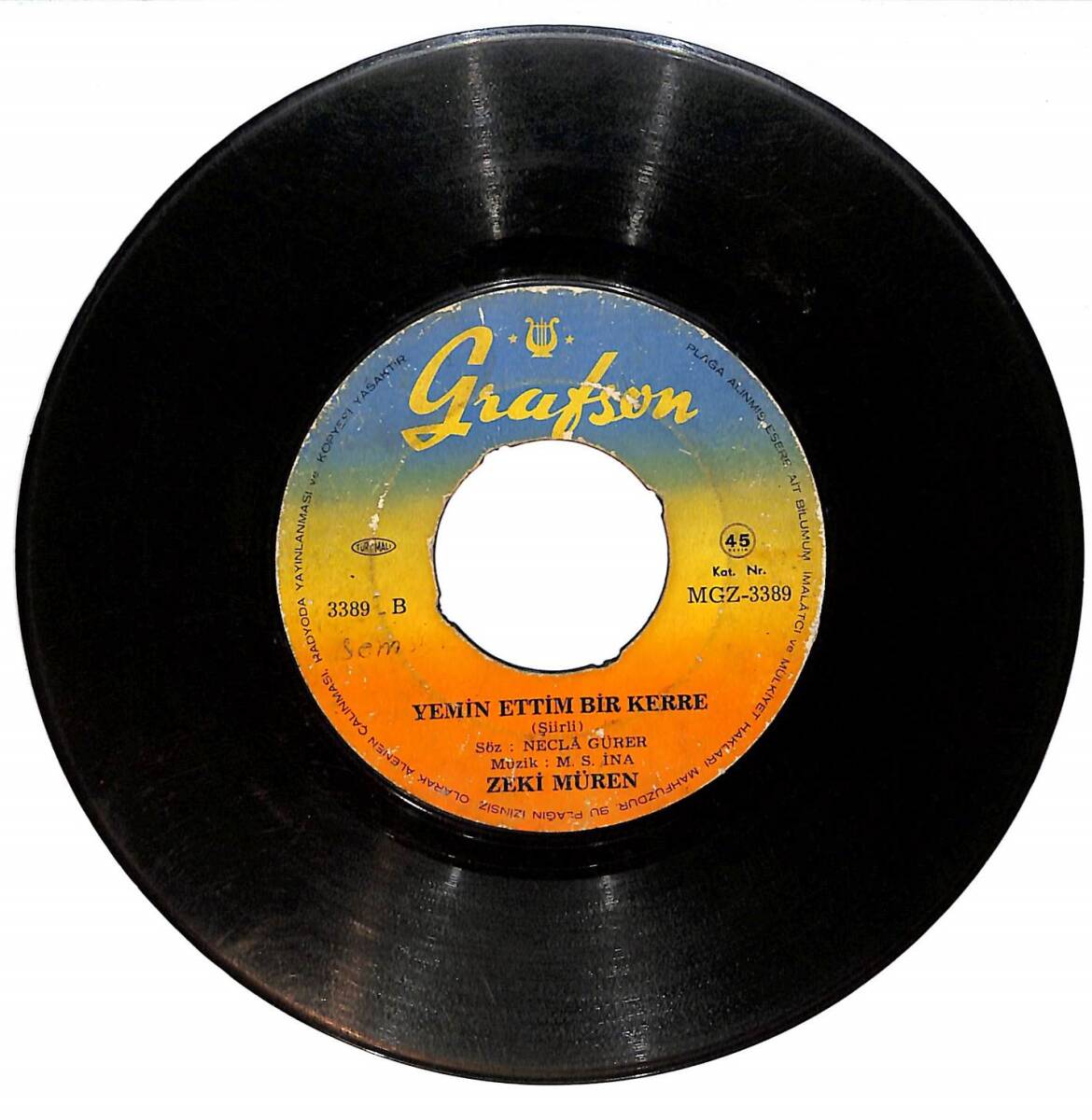 Zeki Müren - Senede Bir Gün / Yemin Ettim Bir Kere Plak (10/5.5) PLK25074 - 2