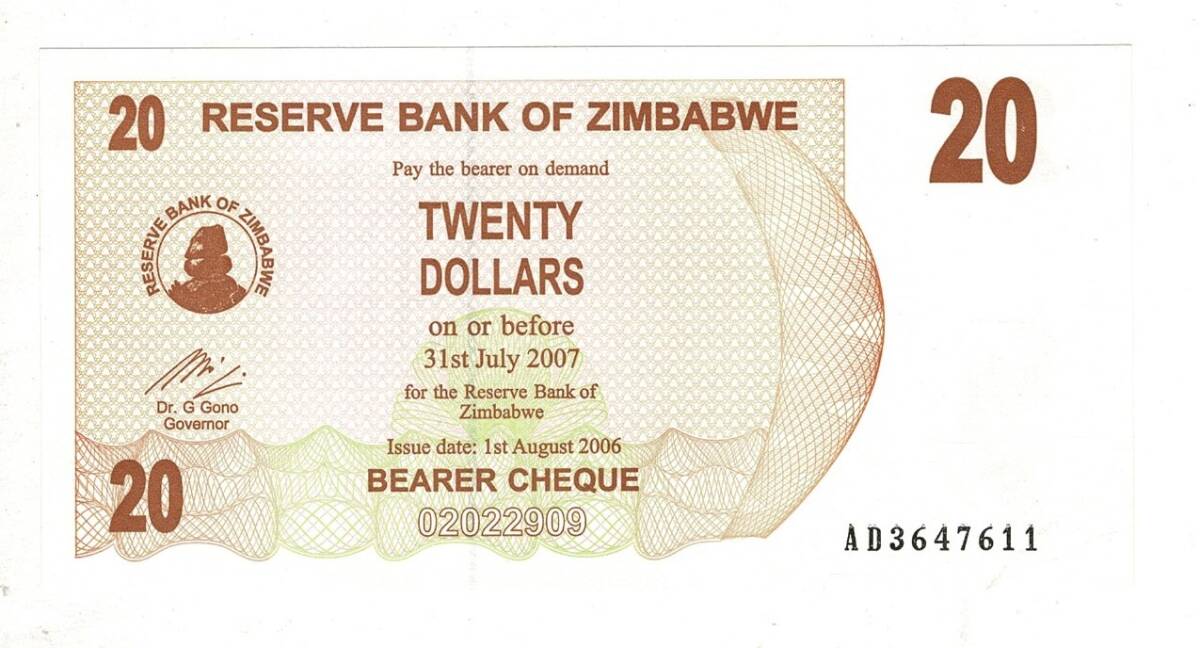 Zimbabve 20 Dolar 2007 ÇİL YKP8139 - 1